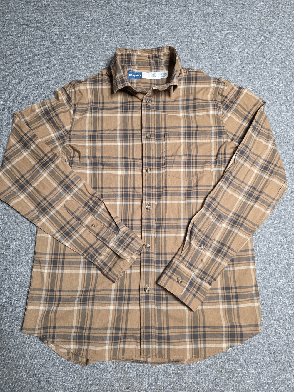 Old Navy Men's Brown Plaid Button-Down Shirt